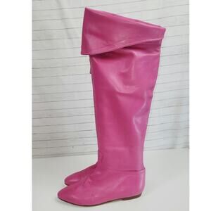 Vintage BOB ELLIS Candy Pink Leather Fold Over Knee High Boots, sz 10